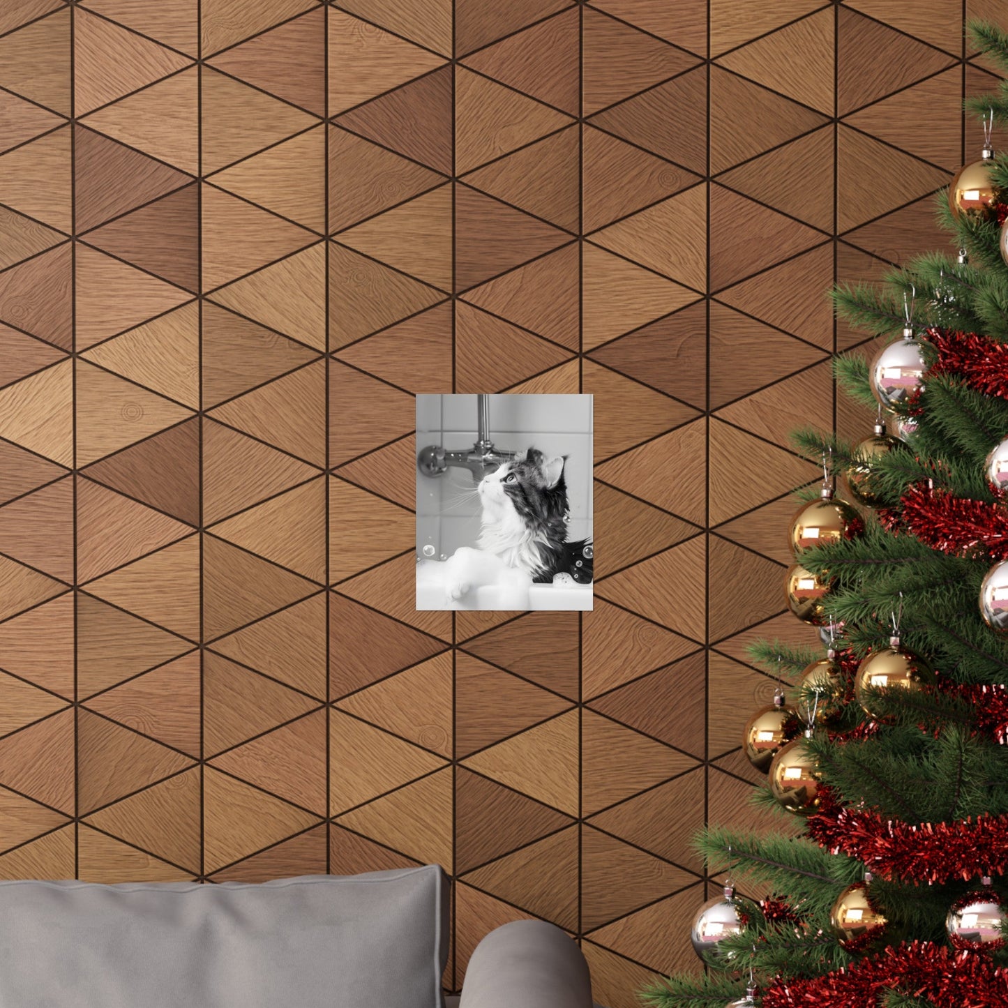 Bathroom Wall Art Print featuring Feline in Tub Decoration