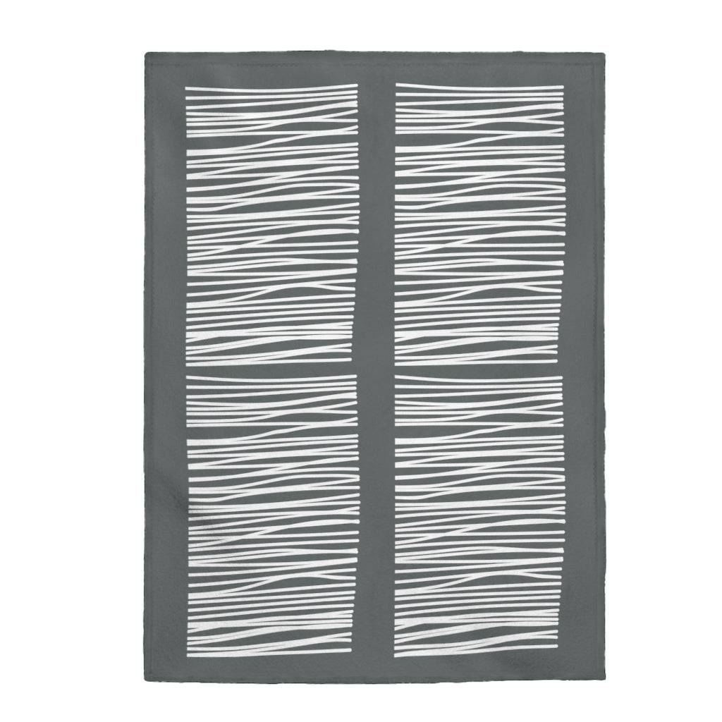 Plush Throw Blanket with Abstract Dark Gray Lines