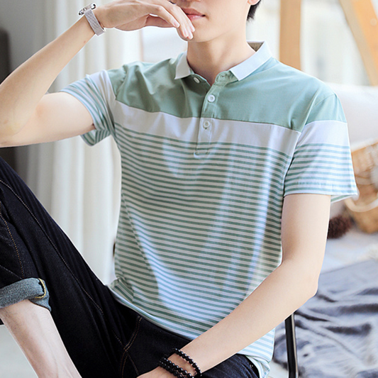 Striped Polo Shirt for Men with Short Sleeves