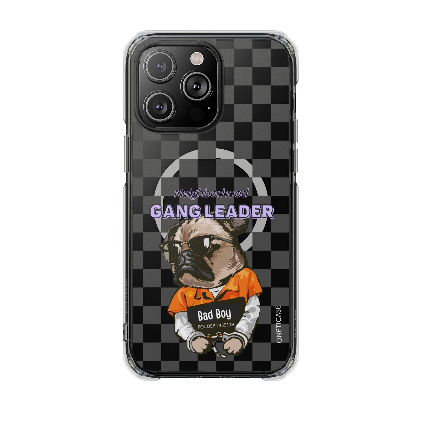 Magnetic iPhone Case with Clear Back featuring a Pug Design