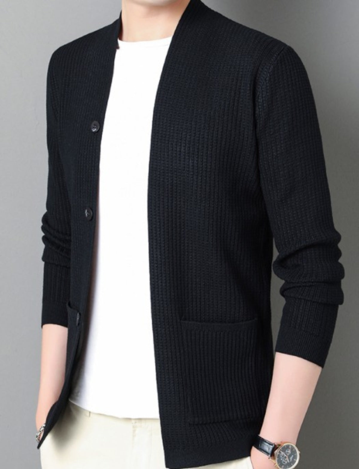 Faux Button Design Men's Casual Open Cardigan