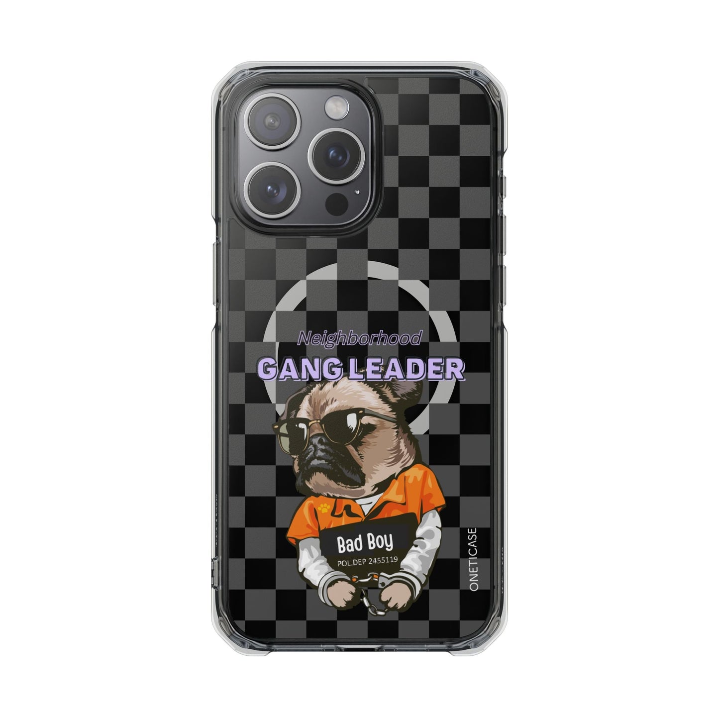 Magnetic iPhone Case with Clear Back featuring a Pug Design