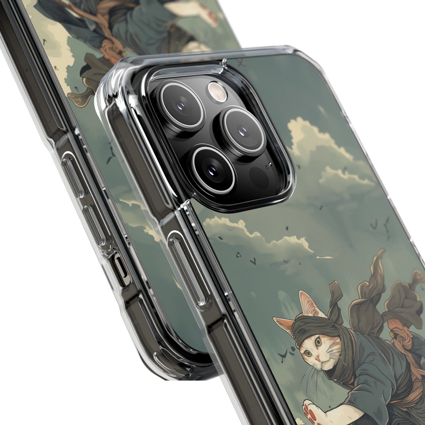 Stealthy Magnetic Clear Case for iPhone Series with Ninja Feline Design