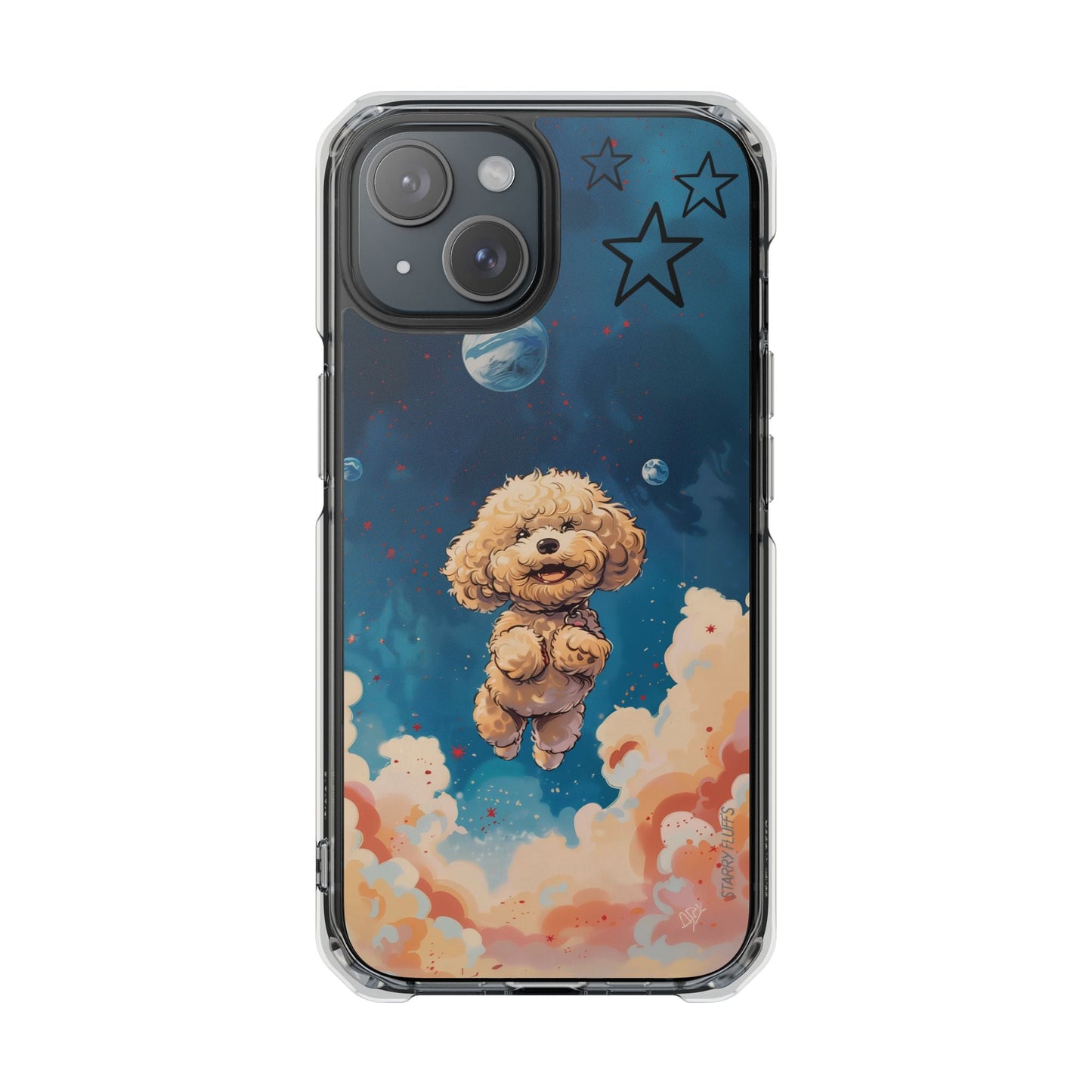 Clear Magnetic Case with Floating Poodle in Outer Space Design for iPhone Series by Starry Fluff's - Pookie Poodle Edition