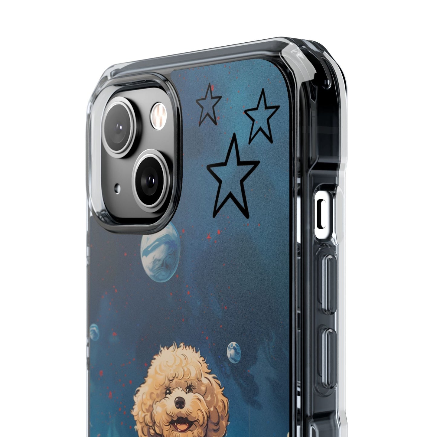 Clear Magnetic Case with Floating Poodle in Outer Space Design for iPhone Series by Starry Fluff's - Pookie Poodle Edition