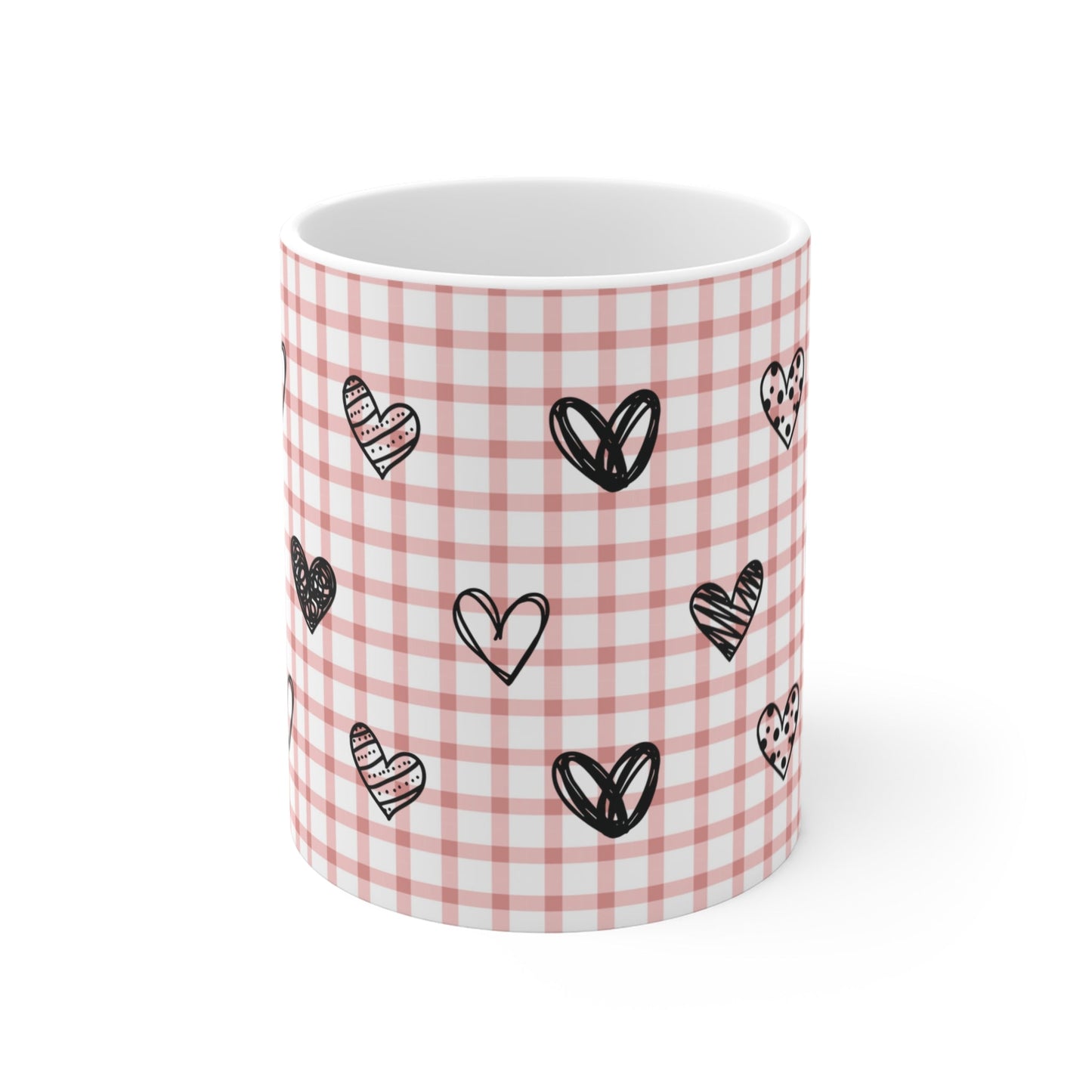 Pink Heart and Plaid Mug