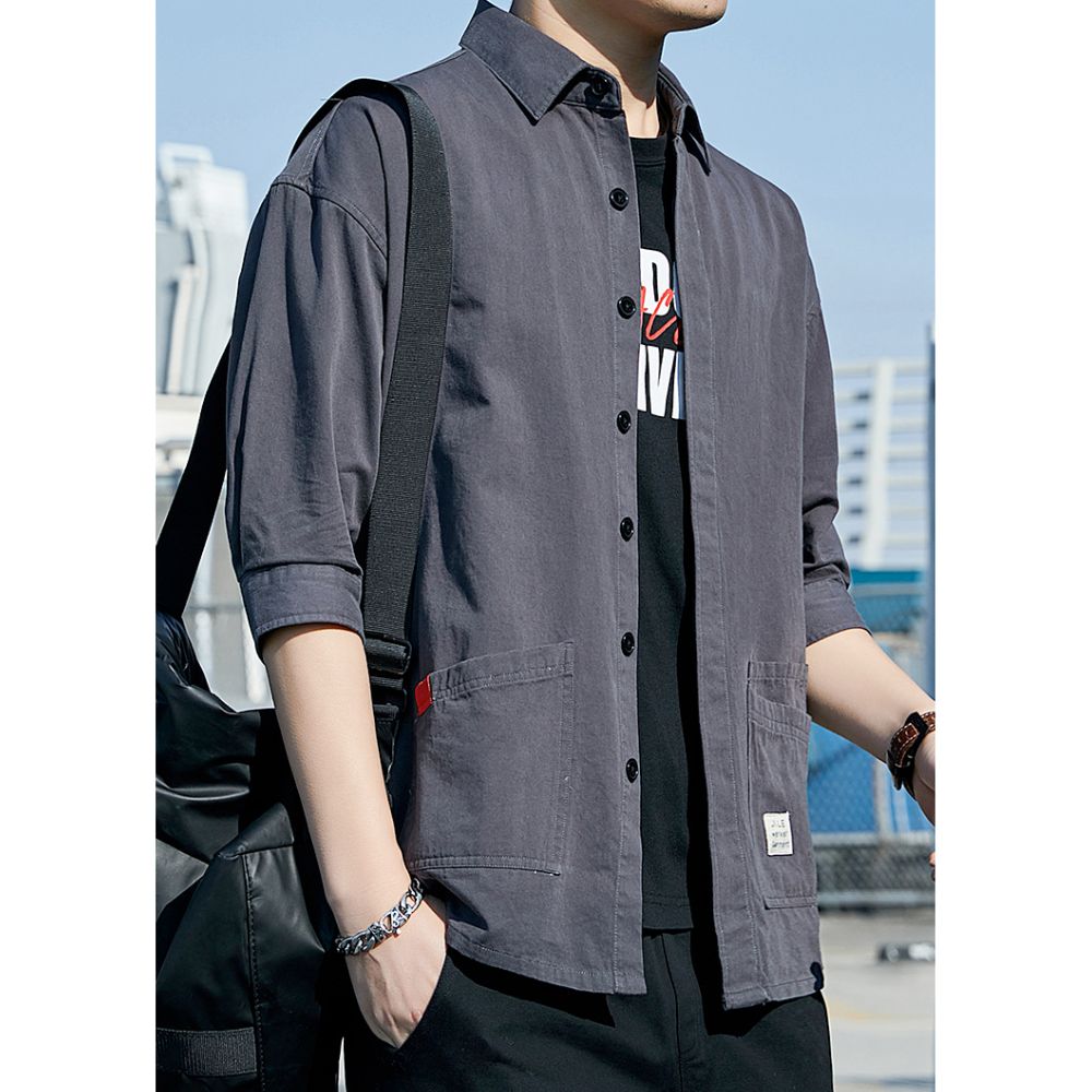 Quarter Sleeve Men's Shirt with Dual Front Pockets