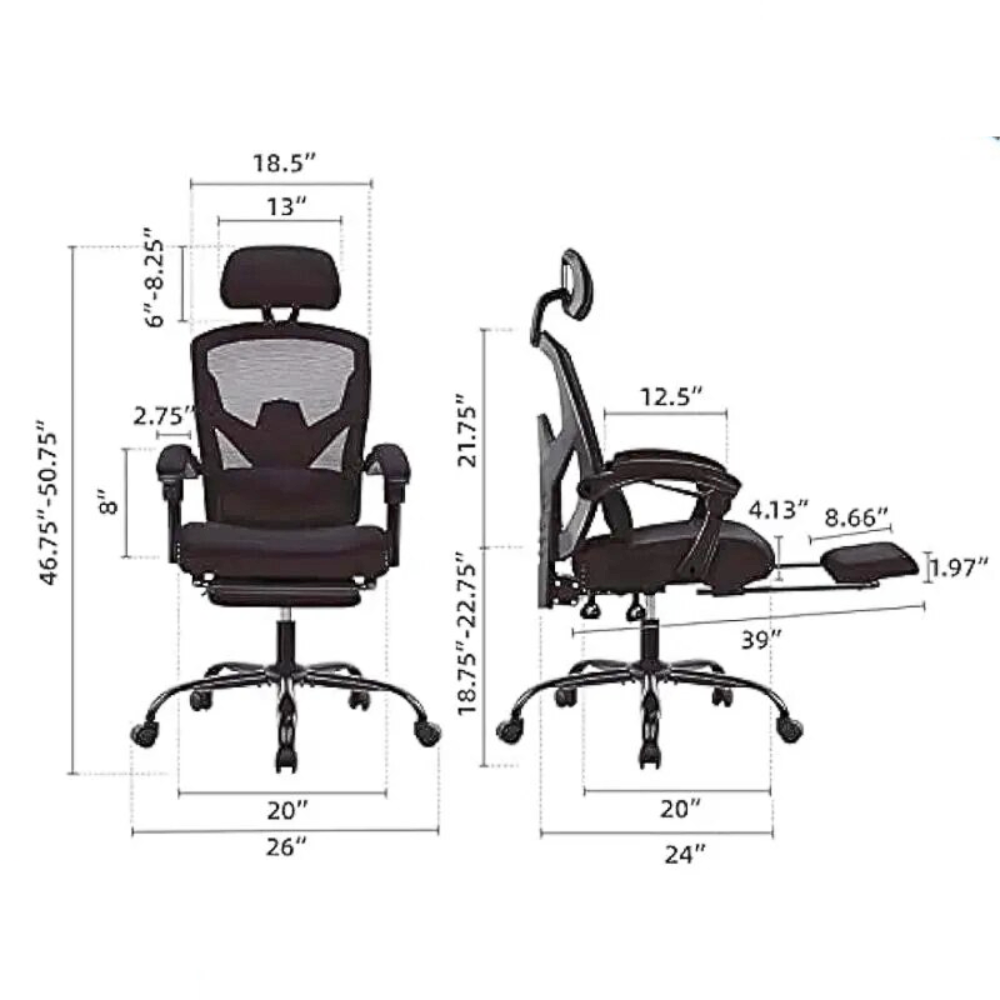 Mesh Reclining Chair with Lumbar Support, Headrest, and Footrest