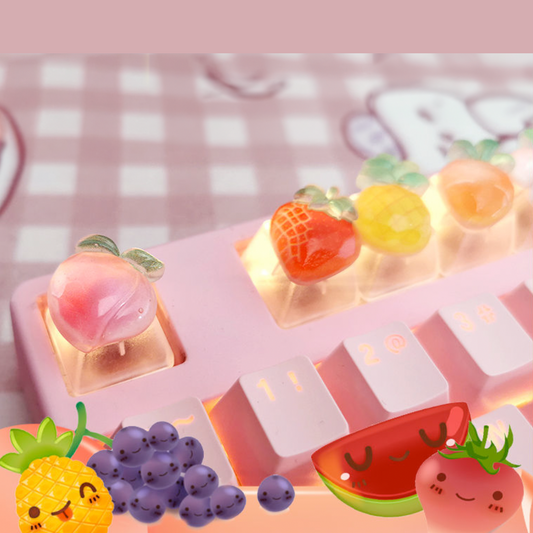 Translucent Keyboard Keycap Set - 6 Pieces for Gaming with Fruit Design