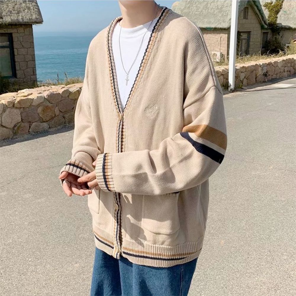 Men's Cardigan with Front Pockets - V Neck Design