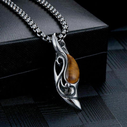 Tiger Eye Stone Necklace with a Hanging Pendant