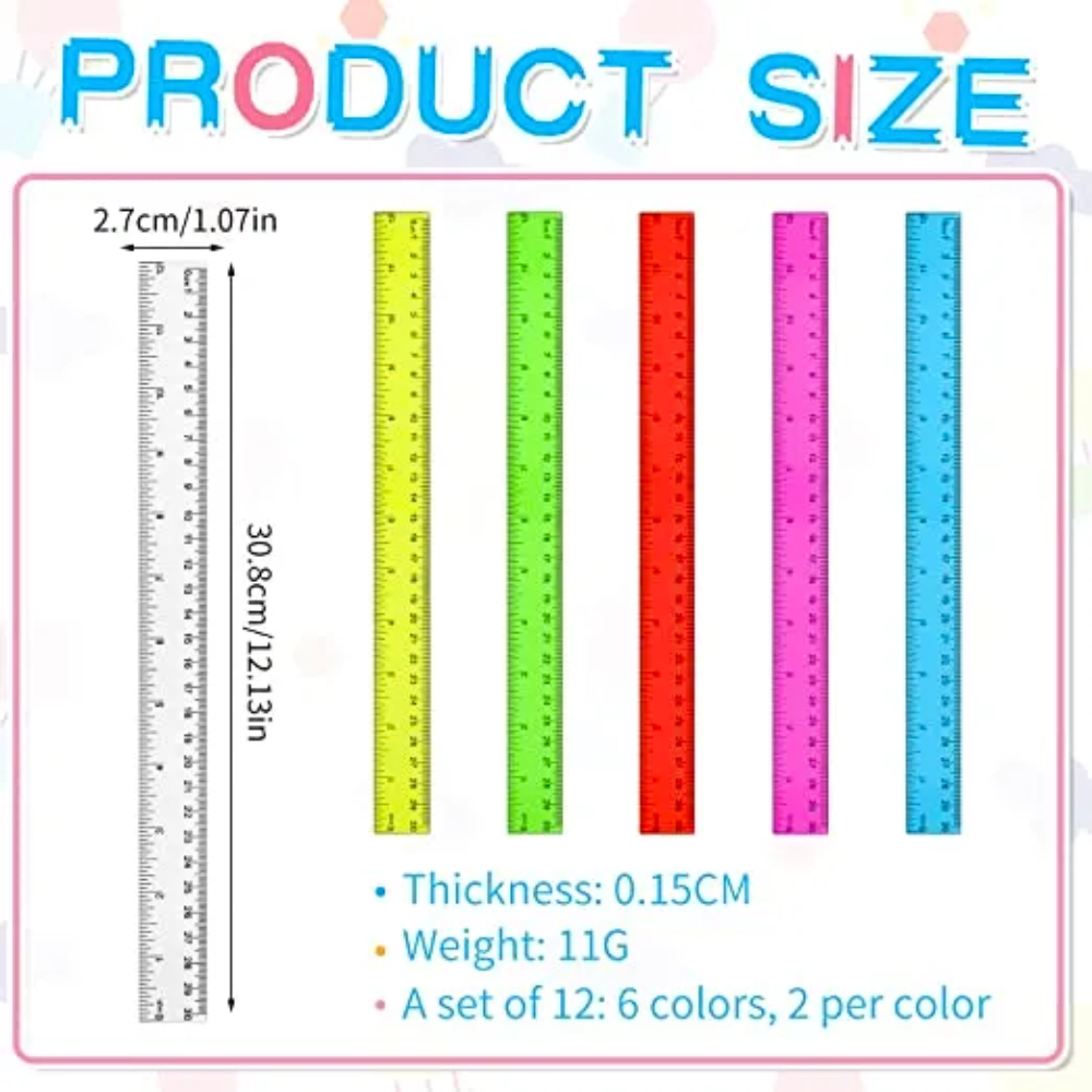 12-Inch Plastic Rulers - 288 Units: Lively See-Through Translucent Design
