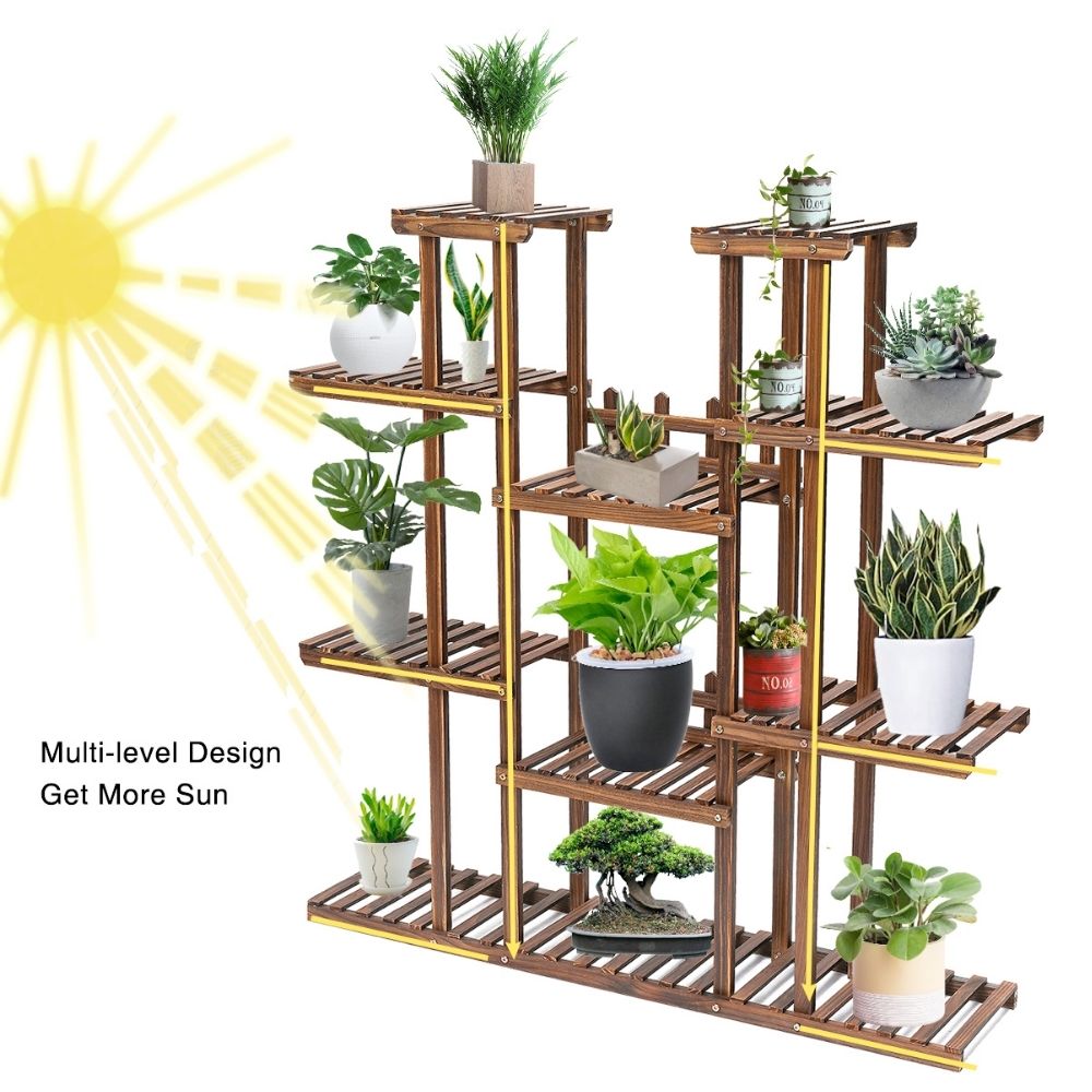 Multi-tiered Pine Wood Shelf for Indoor Plants - Modern Home Decor Stand