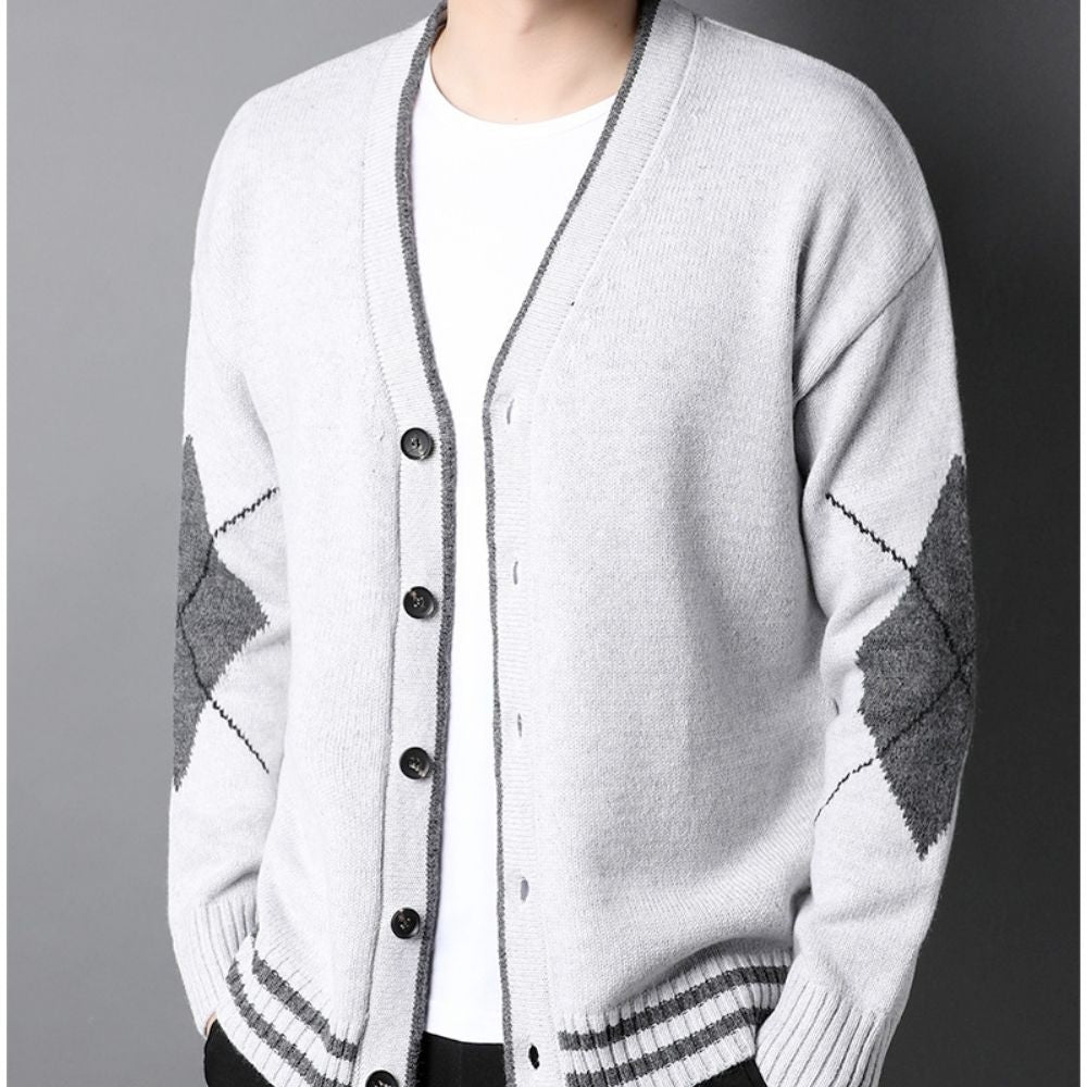 Men's Sweater with Crossed Elbow Patch and V-Neckline