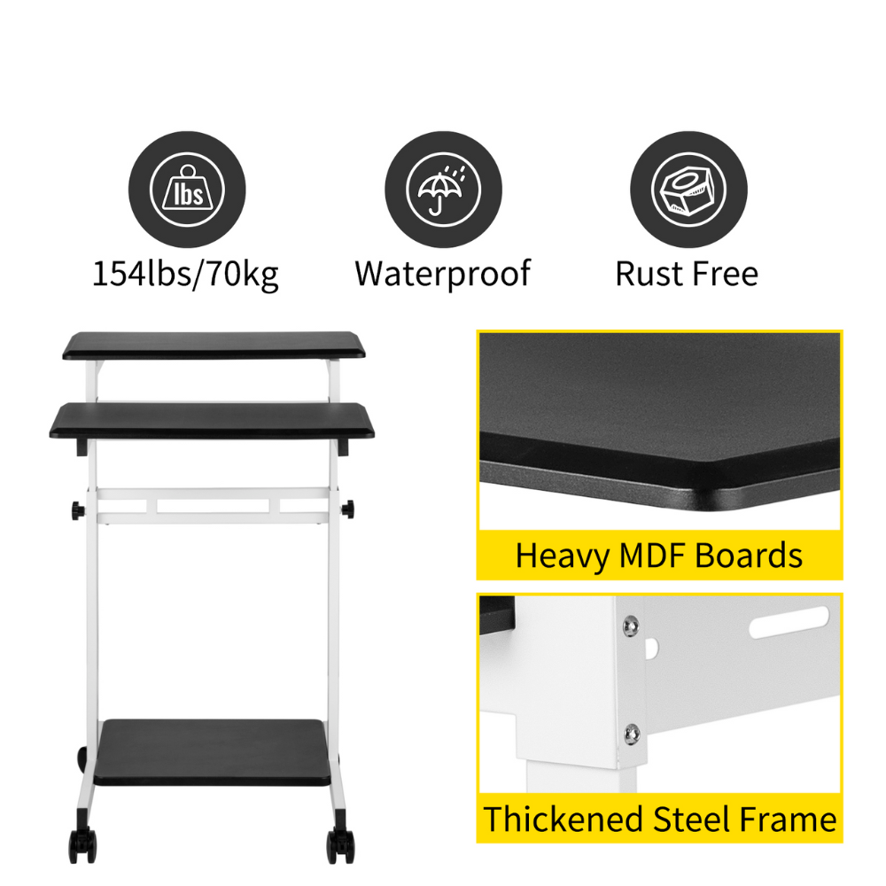 Lockable Wheeled 3-Tier Height-Adjustable Laptop Stand