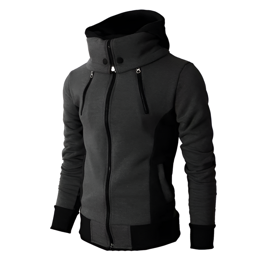High Collar Men's Hoodie with Contrasting Cuffs