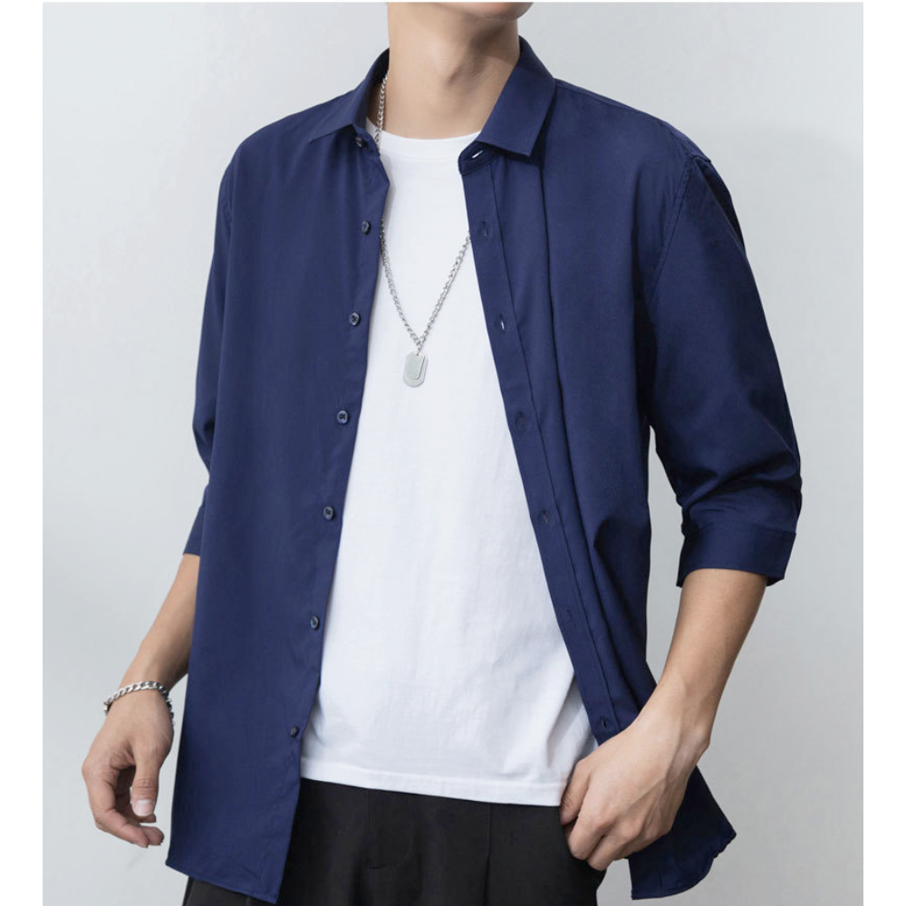 Button-Up Shirt for Men with Three-Quarter Sleeves