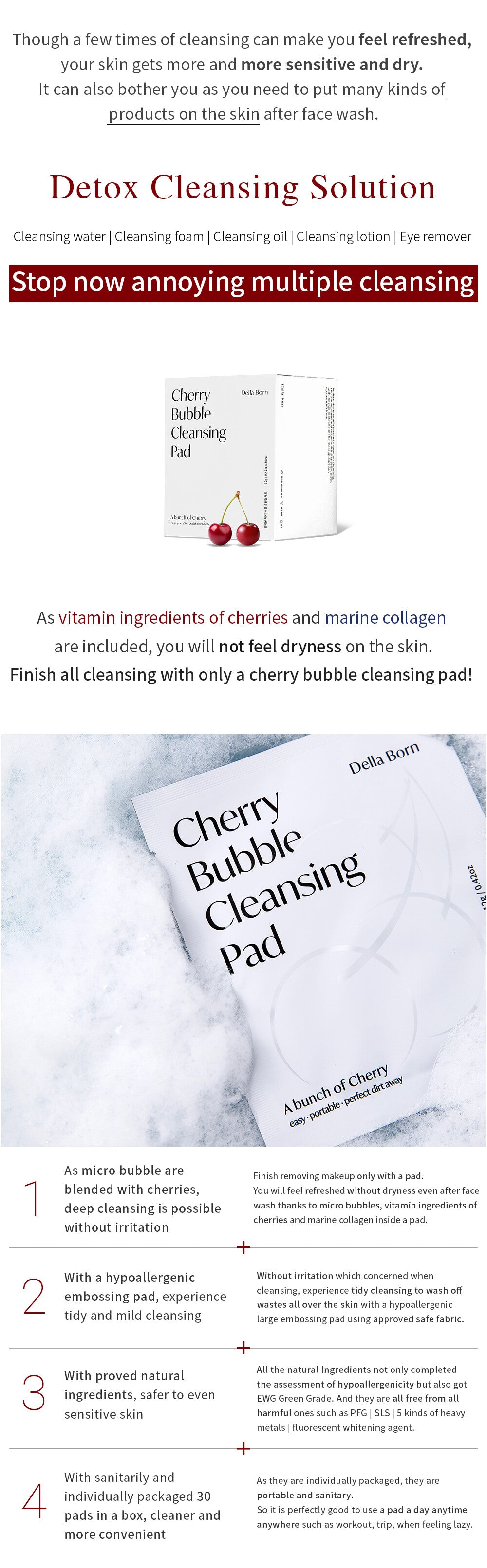 Korean Della Blossom Bubble Facial Cleansing Pads