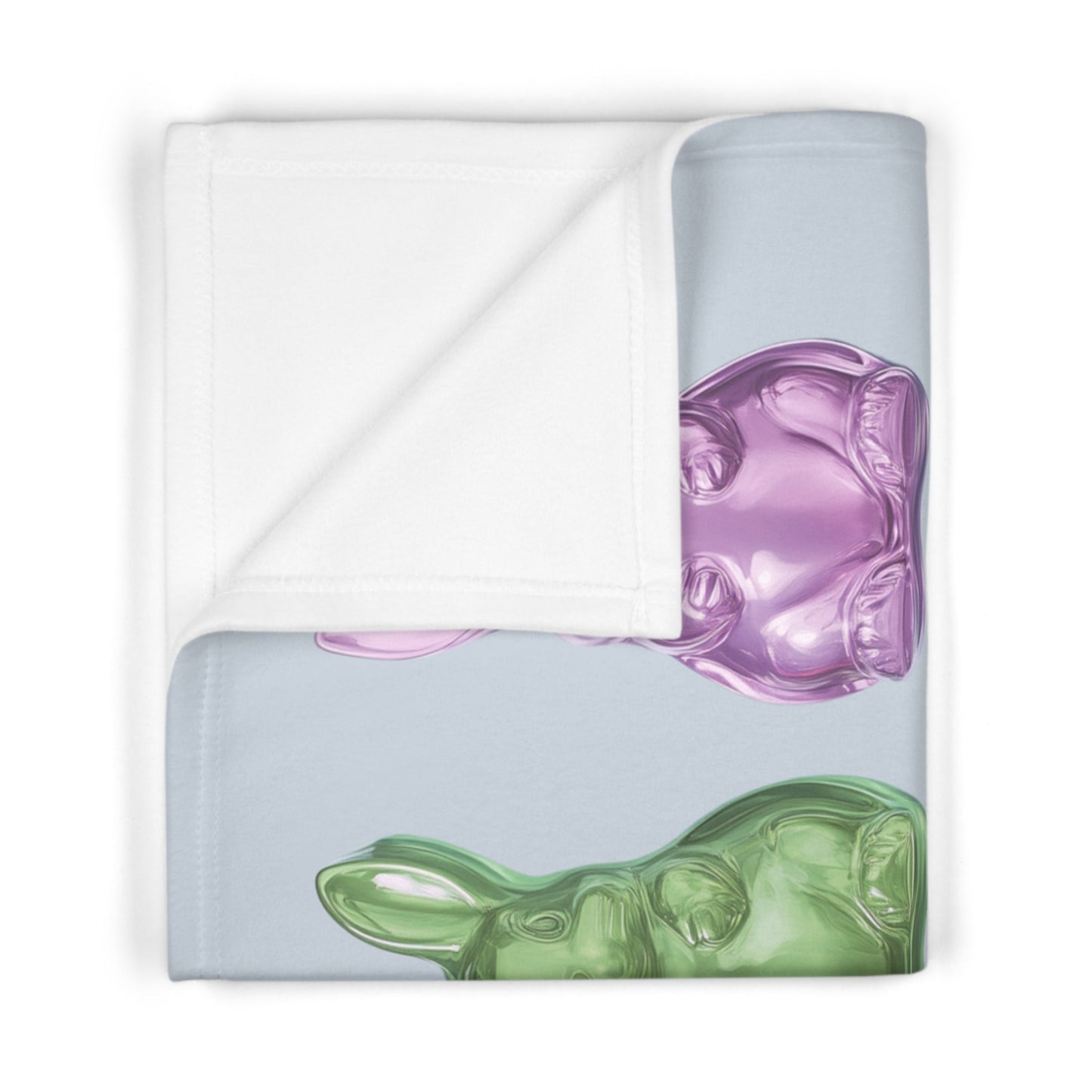 Gray Soft Fleece Baby Blanket with Gummy Rabbit Design