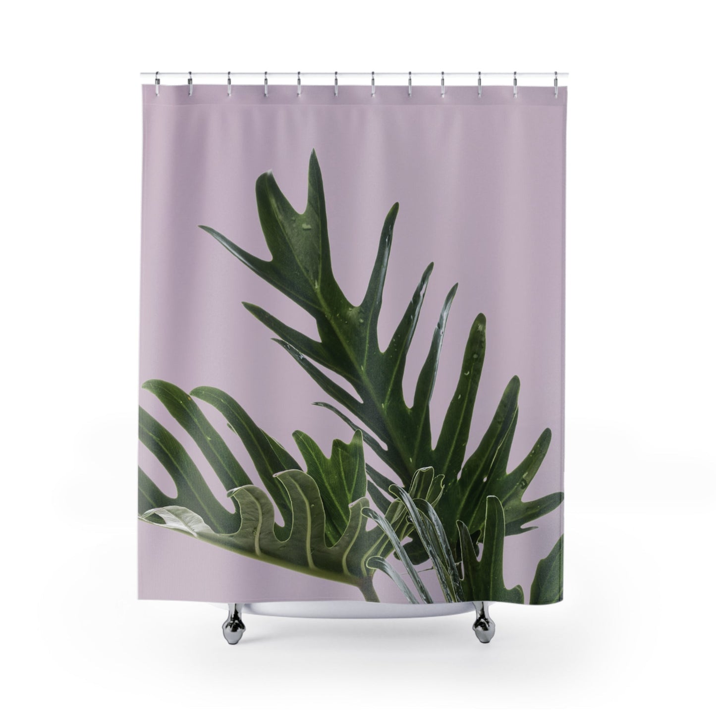 Pink Philodendron Patterned Shower Curtain