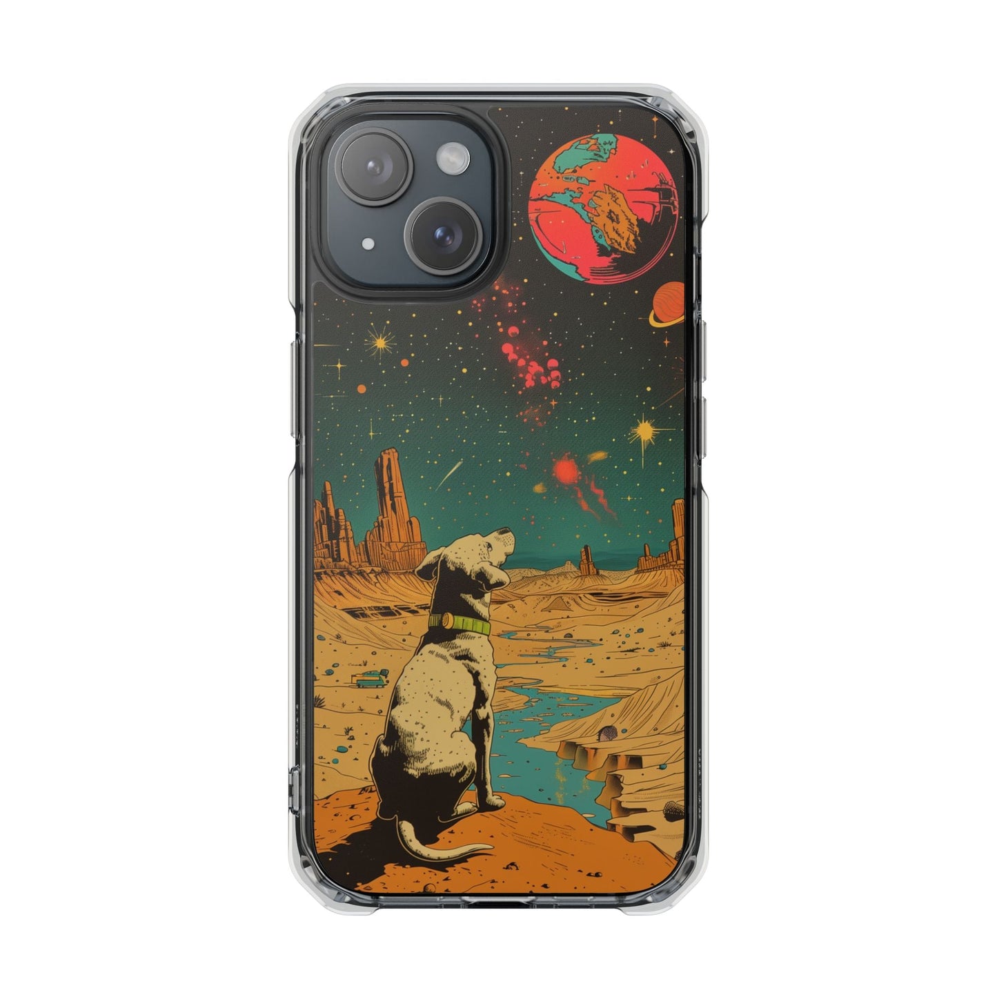 Clear Magnetic Case for iPhone Series with Vintage Canine Space Traveler Design