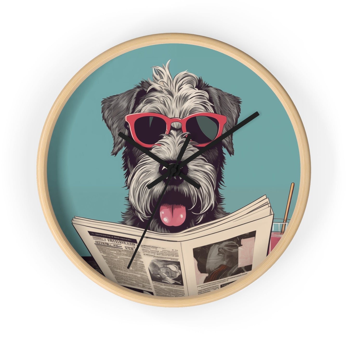 Reading Schnauzer Wall Clock - Stay punctual and add a touch of canine charm to your home or office with this unique wall clock featuring a Schnauzer catching up on the latest news.