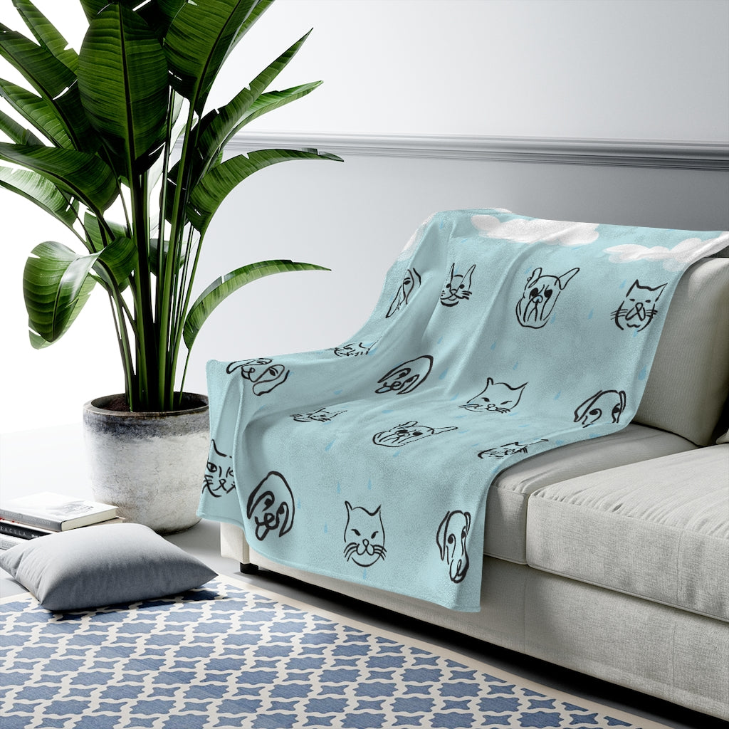 Cats and Dogs Plush Throw Blanket - A Downpour of Furry Friends