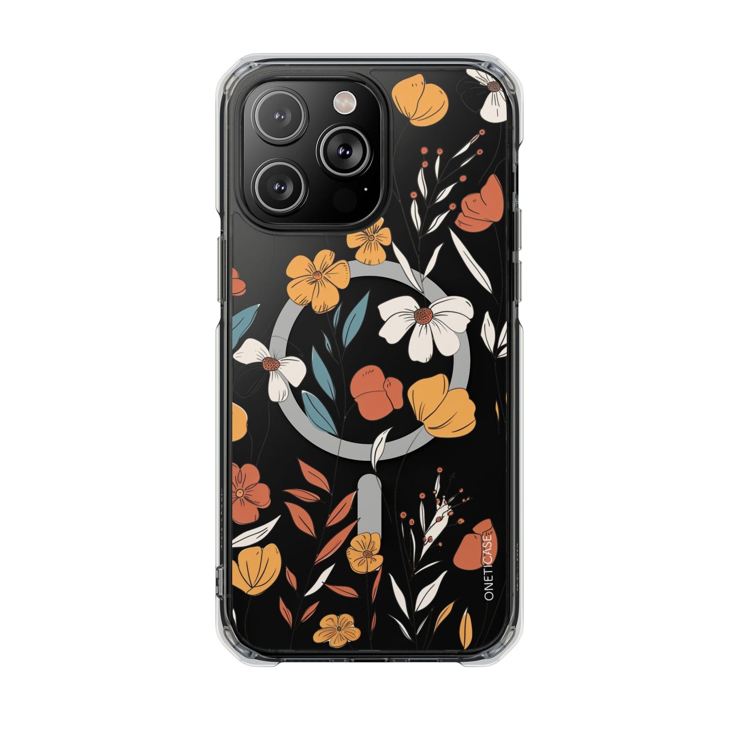 Magnetic Clear Case with a Rustic Floral Design for iPhone Models