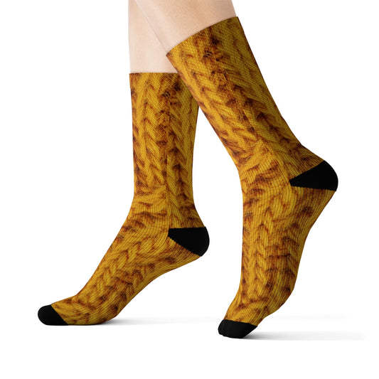 Wool Socks with Mustard Print Design for Fun and Novelty