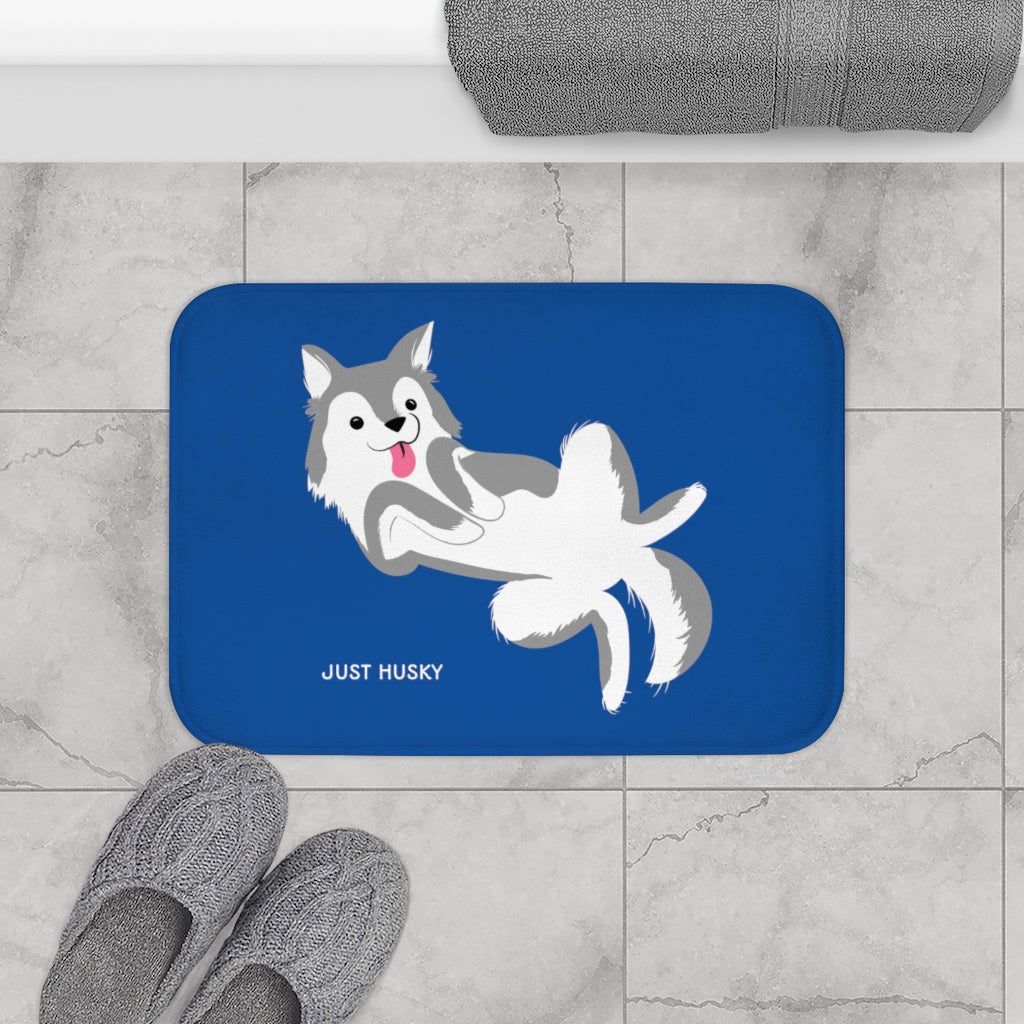 Blue Bath Mat for Your Adorable Husky Theme Bathroom