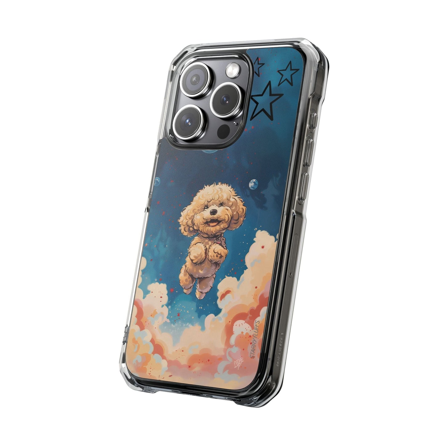 Clear Magnetic Case with Floating Poodle in Outer Space Design for iPhone Series by Starry Fluff's - Pookie Poodle Edition