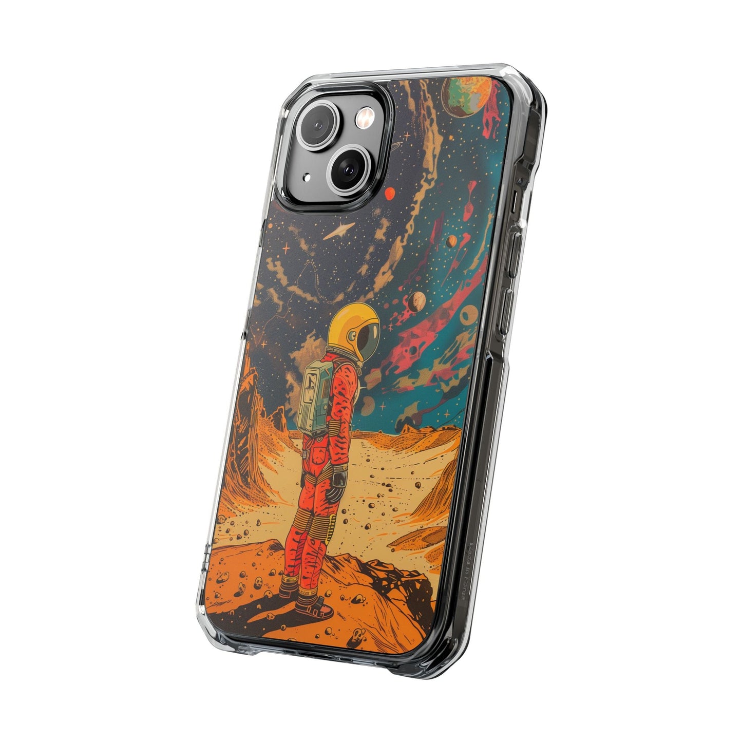 Clear Magnetic Case with Retro Astronaut Design for iPhone Models