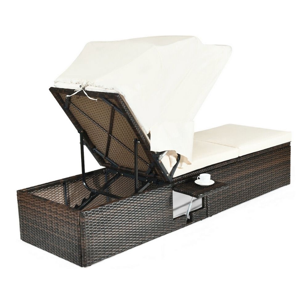 Side Table Outdoor Recliner with Canopy for Lounging