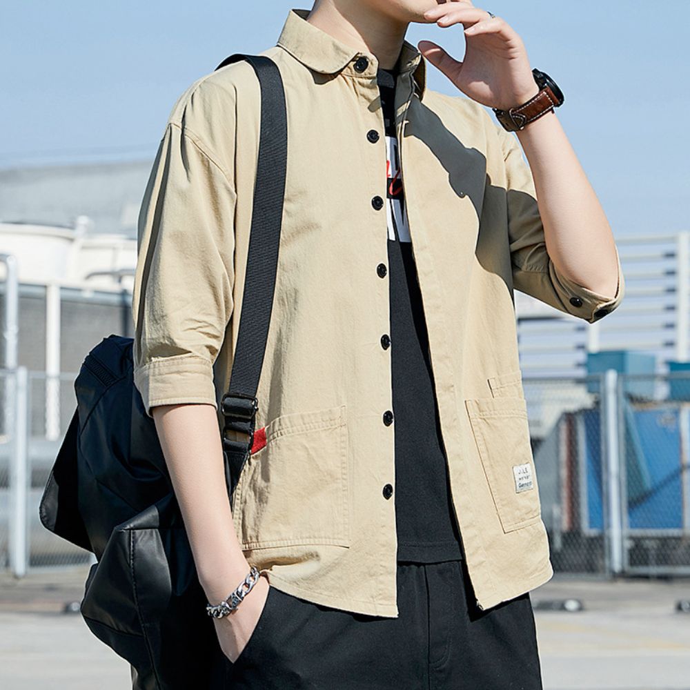 Quarter Sleeve Men's Shirt with Dual Front Pockets