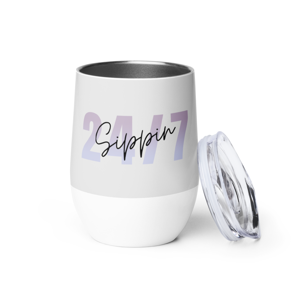 Gray Insulated Wine Tumbler for Hot or Cold Beverages - 12oz