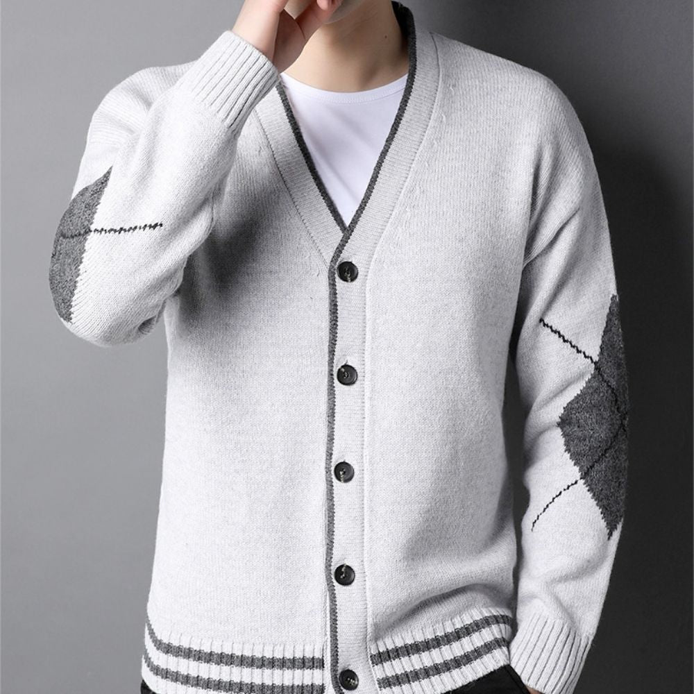 Men's Sweater with Crossed Elbow Patch and V-Neckline