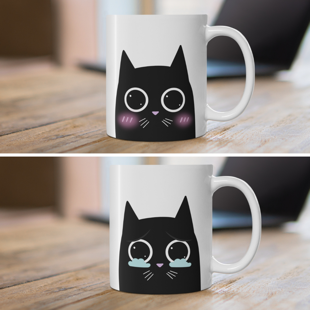 Emotive Feline White Mug Set - 2 Pieces