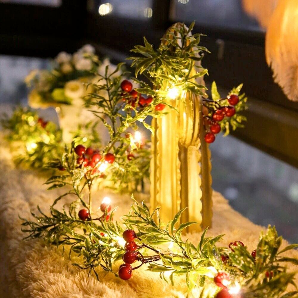 Lighted Festive Red Berry Garland Decoration for the Holidays