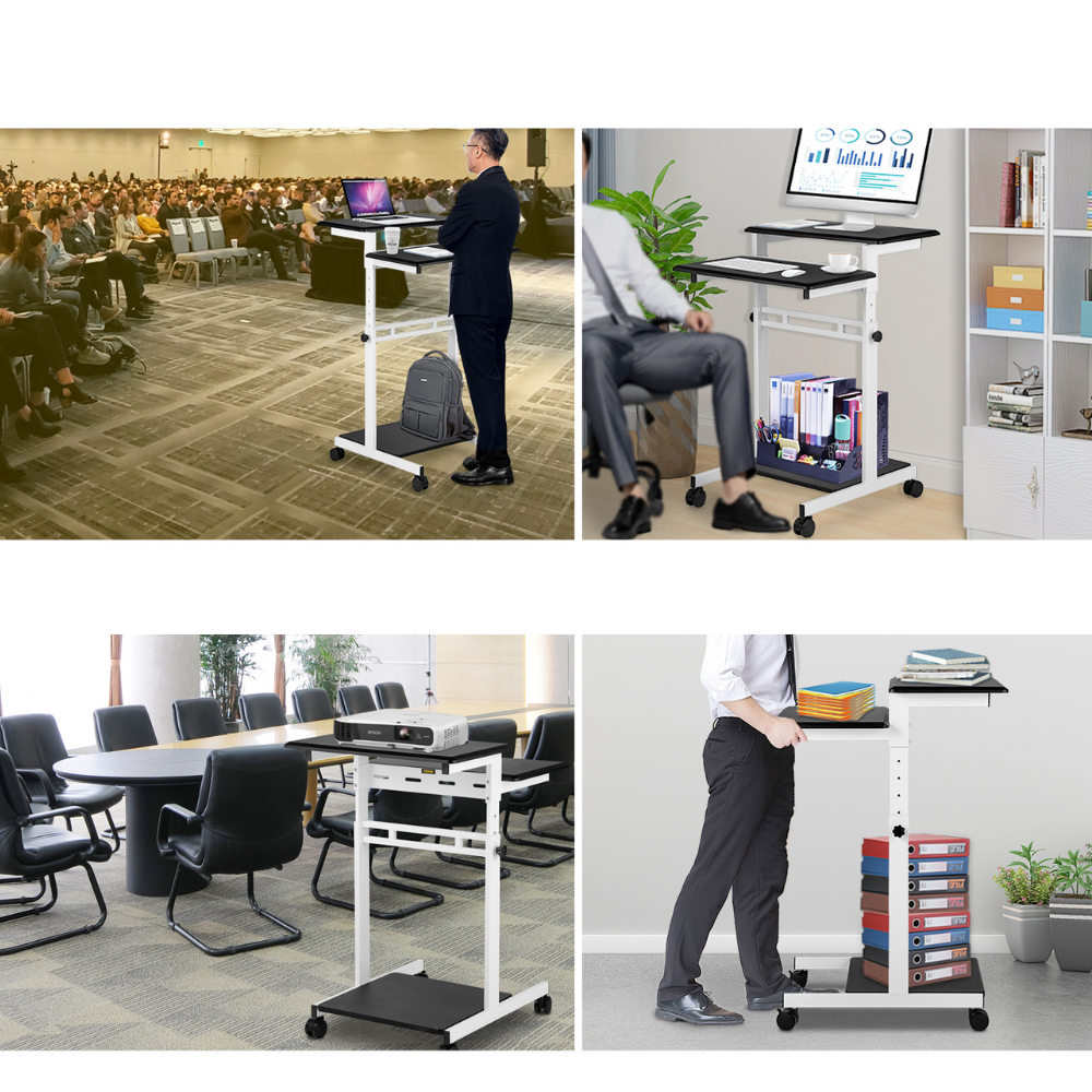 Lockable Wheeled 3-Tier Height-Adjustable Laptop Stand