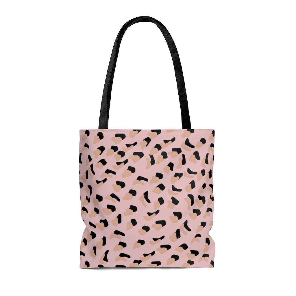 Medium Pink Shopper Tote Bag with Leopard Print