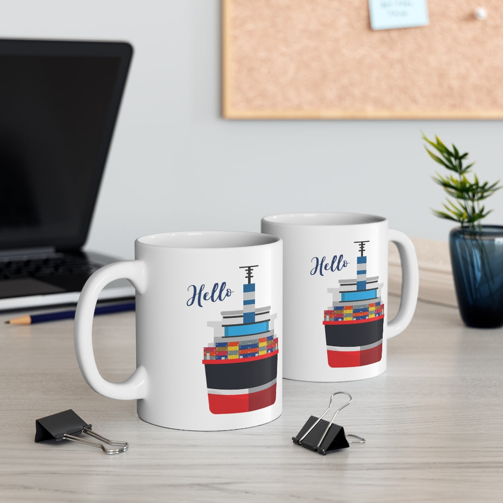 11oz Ceramic Mug - Cargo Vessel Container Ship Design