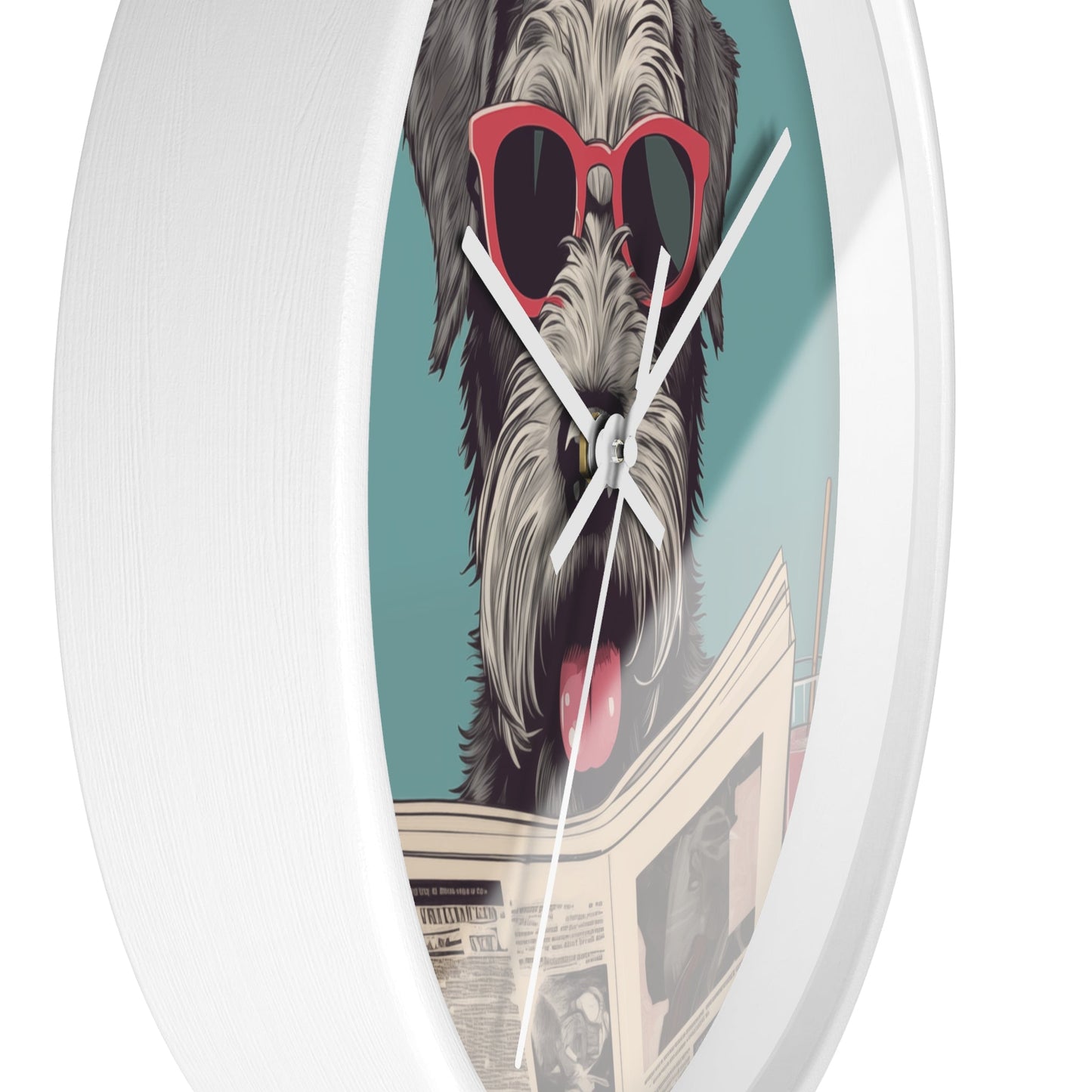 Reading Schnauzer Wall Clock - Stay punctual and add a touch of canine charm to your home or office with this unique wall clock featuring a Schnauzer catching up on the latest news.