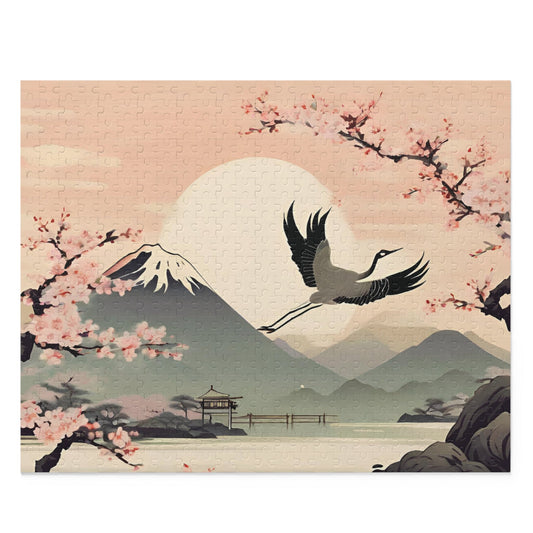 500-Piece Jigsaw Puzzle Featuring Vintage Japanese Artwork of a Crane