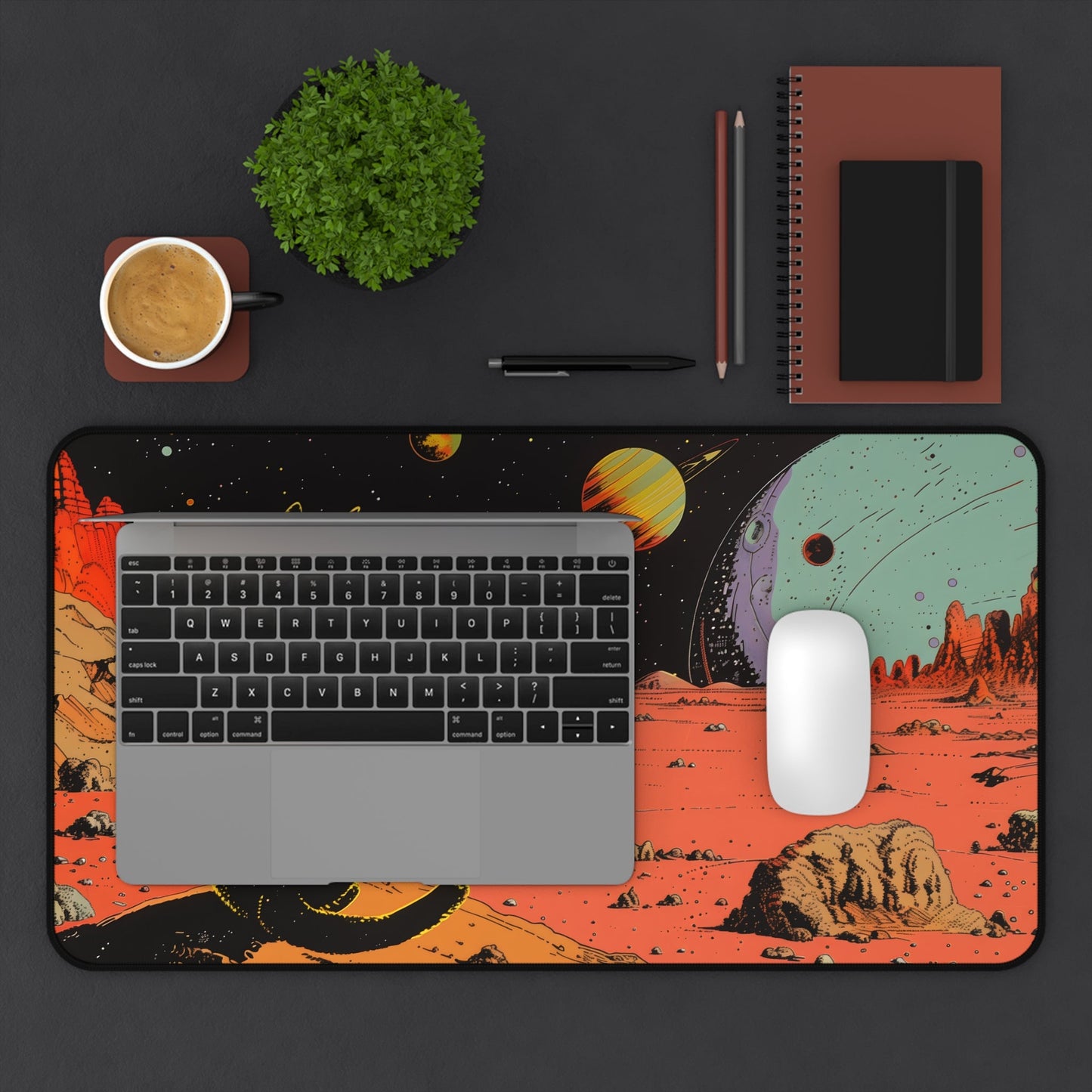 Large Mouse Pad with Retro Galaxy Cat Design - Available in 2 Sizes