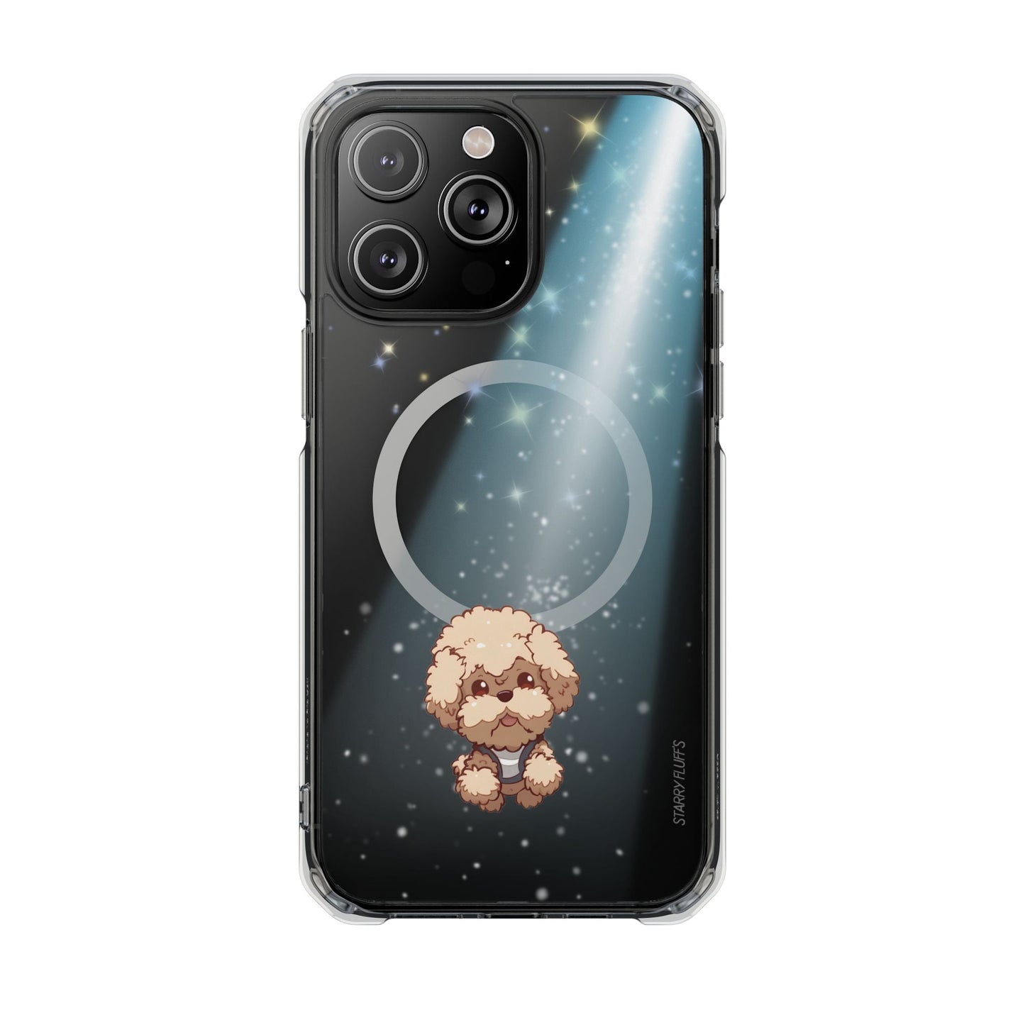Pookie the Poodle - Luminous Canine Floating in Space Transparent Magnetic Phone Case for iPhone Collection