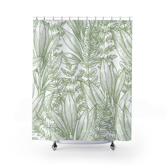 Shower Curtain with Leafy Silhouette Design