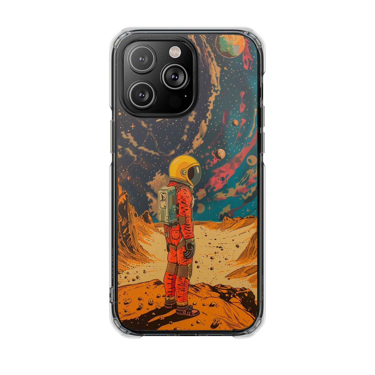 Clear Magnetic Case with Retro Astronaut Design for iPhone Models
