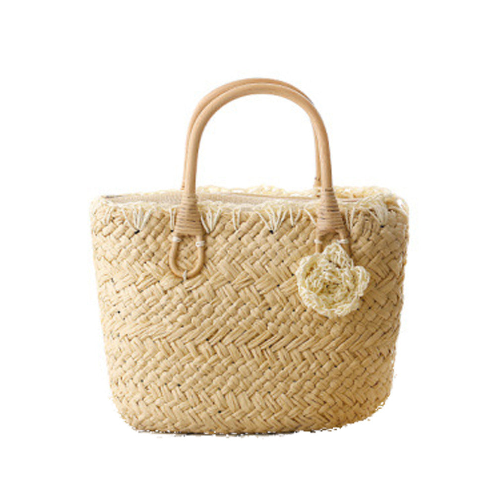 Straw Handbag with Rattan Handles by Coseey
