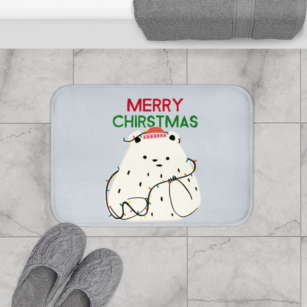 Christmas Lights and Polar Bear Bathroom Rug Home Decor
