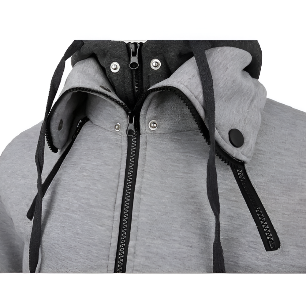High Collar Men's Hoodie with Contrasting Cuffs
